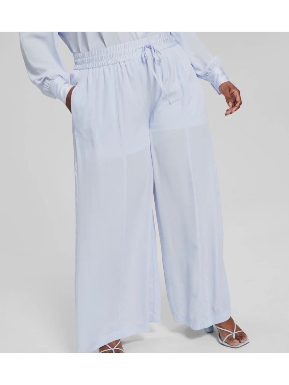 NWT Nina Parker Wide Leg Pants Light Blue Plus 2X Dressy Satin Trim Flowy Party
